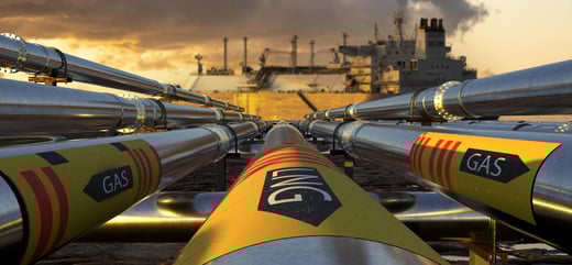 pipelines leading the LNG terminal and the LNG 3D illustration